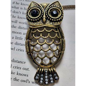SHB Shofel Bros Hinged Articulated Owl Black Eyed Pendant Necklace Pin